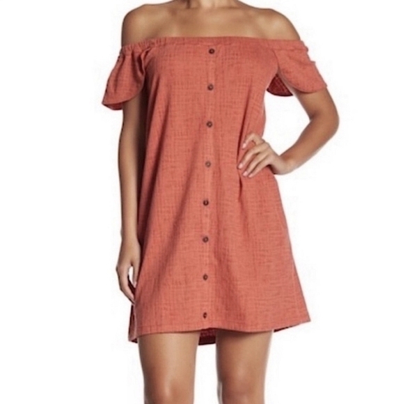 Madewell Texture & Thread Off The Shoulder Dress Button Up Womens Size Small - Picture 1 of 10